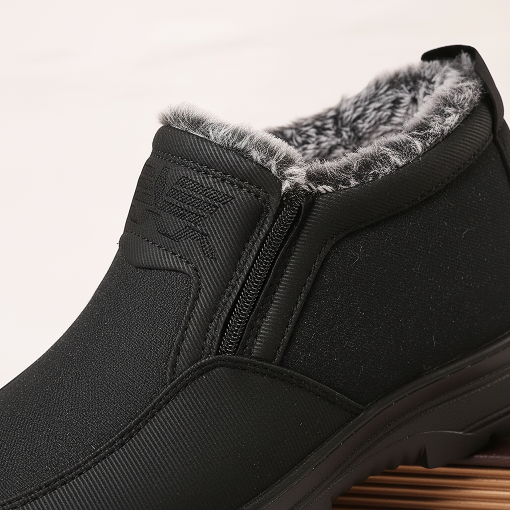 Men's Faux Fur Lined Winter Boots – Zip-Up Snow Boots with Treaded Sole