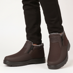 Men's Faux Fur Lined Winter Boots – Zip-Up Snow Boots with Treaded Sole