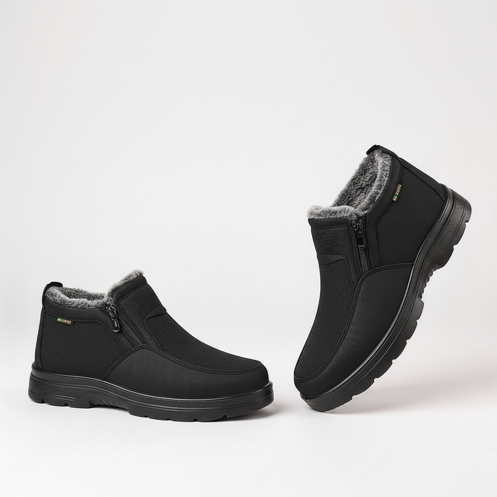 Men's Faux Fur Lined Winter Boots – Zip-Up Snow Boots with Treaded Sole