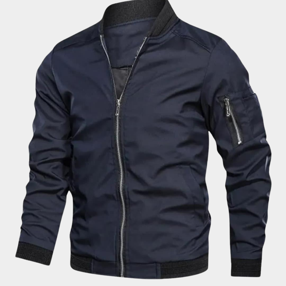 Men's Lightweight Bomber Jacket – Ribbed Trim Zip-Up with Sleeve Pocket