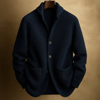 Men's Shawl Collar Ribbed Cardigan – Button-Up Knit with Patch Pockets
