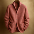 Men's Shawl Collar Ribbed Cardigan – Button-Up Knit with Patch Pockets