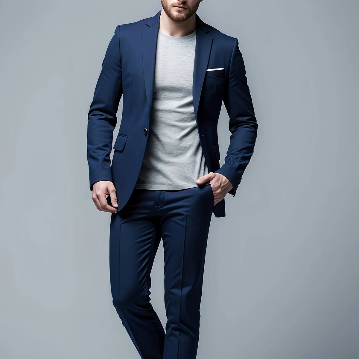 Men's Slim Fit Business Casual Suit – Two-Piece Cotton Blend Set