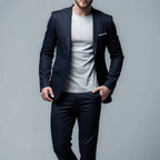 Men's Slim Fit Business Casual Suit – Two-Piece Cotton Blend Set