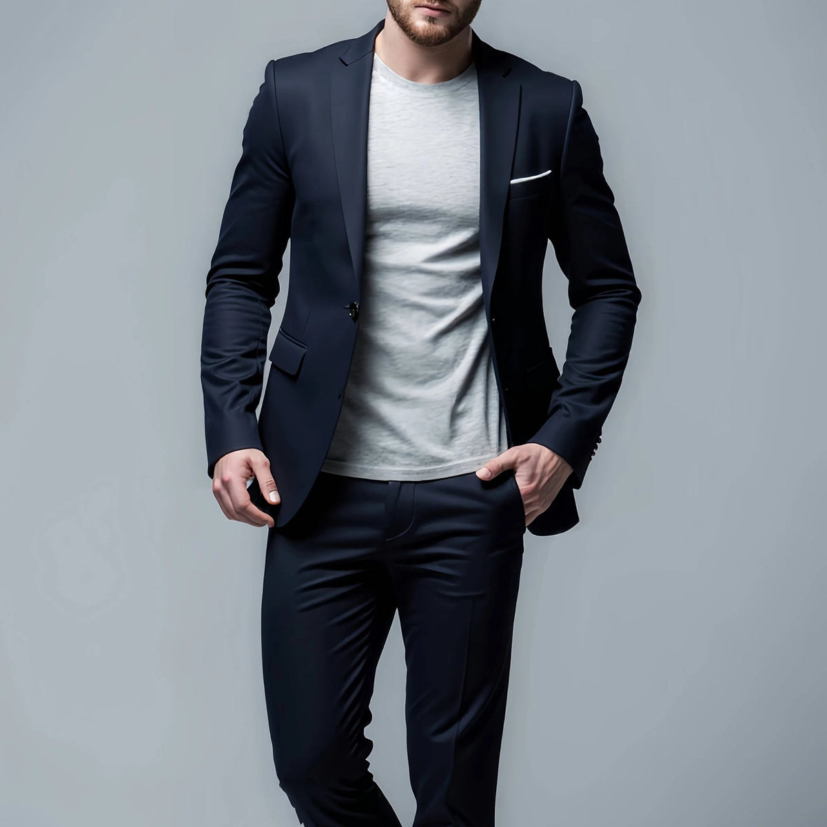 Men's Slim Fit Business Casual Suit – Two-Piece Cotton Blend Set
