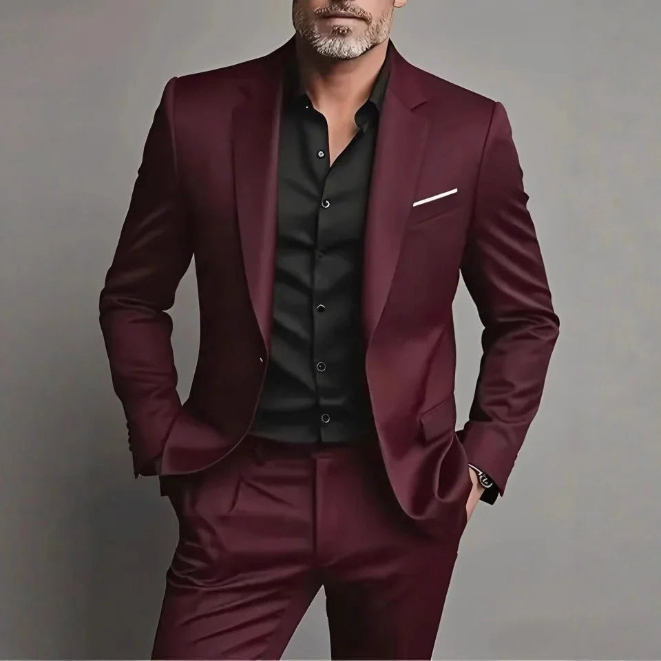 Men's Slim Fit Business Casual Suit – Two-Piece Cotton Blend Set