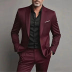 Men's Slim Fit Business Casual Suit – Two-Piece Cotton Blend Set