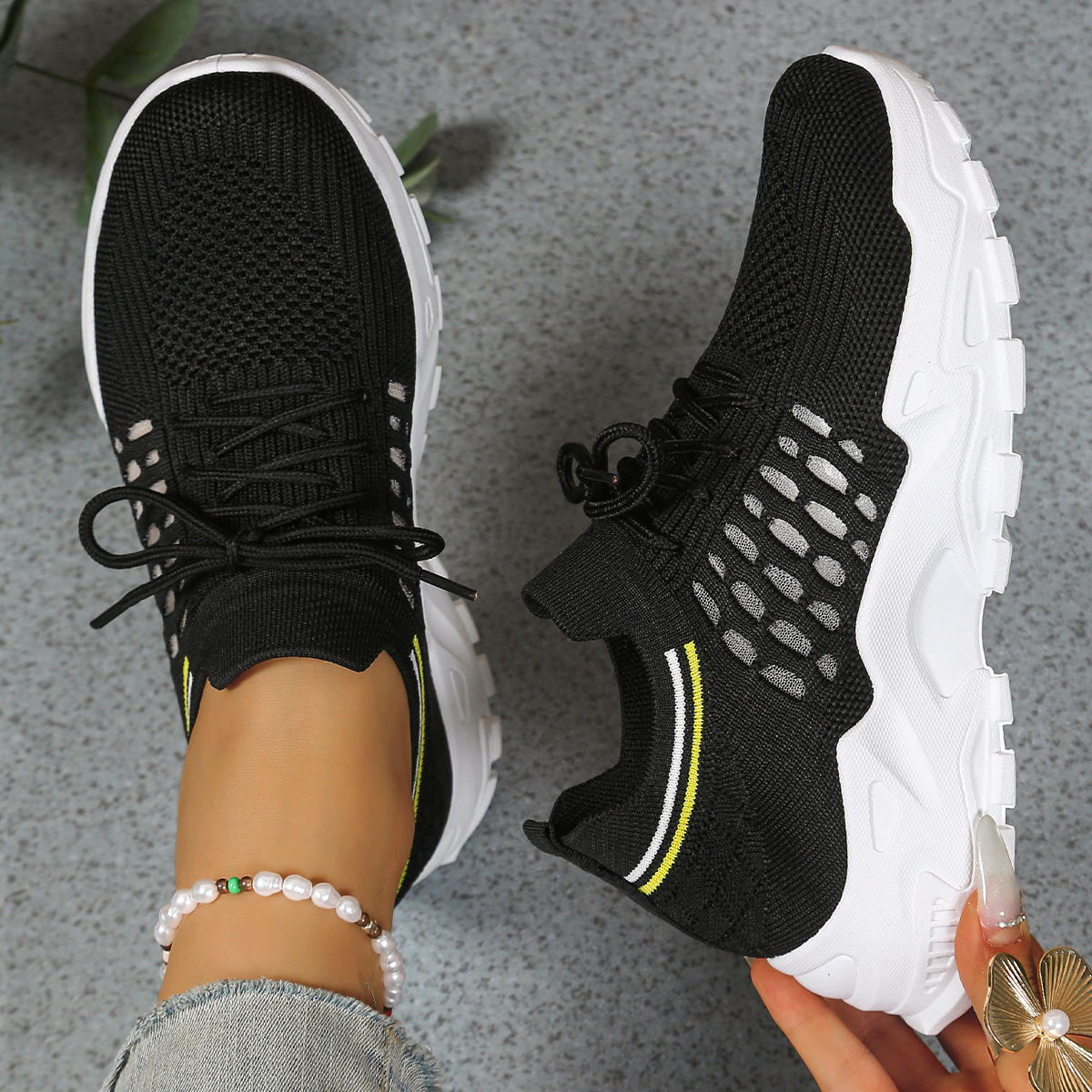 Women's Knit Walking Sneakers – Lightweight Cushioned Arch Support Shoes