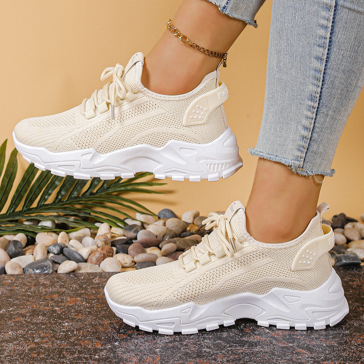Women's Knit Walking Sneakers – Lightweight Cushioned Arch Support Shoes