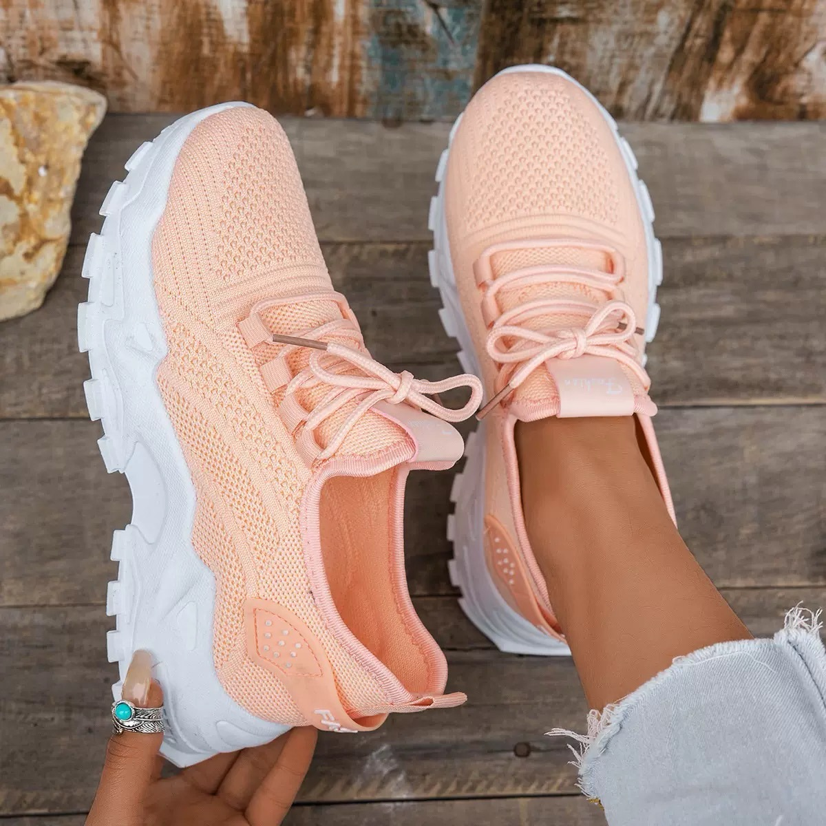 Women's Knit Walking Sneakers – Lightweight Cushioned Arch Support Shoes
