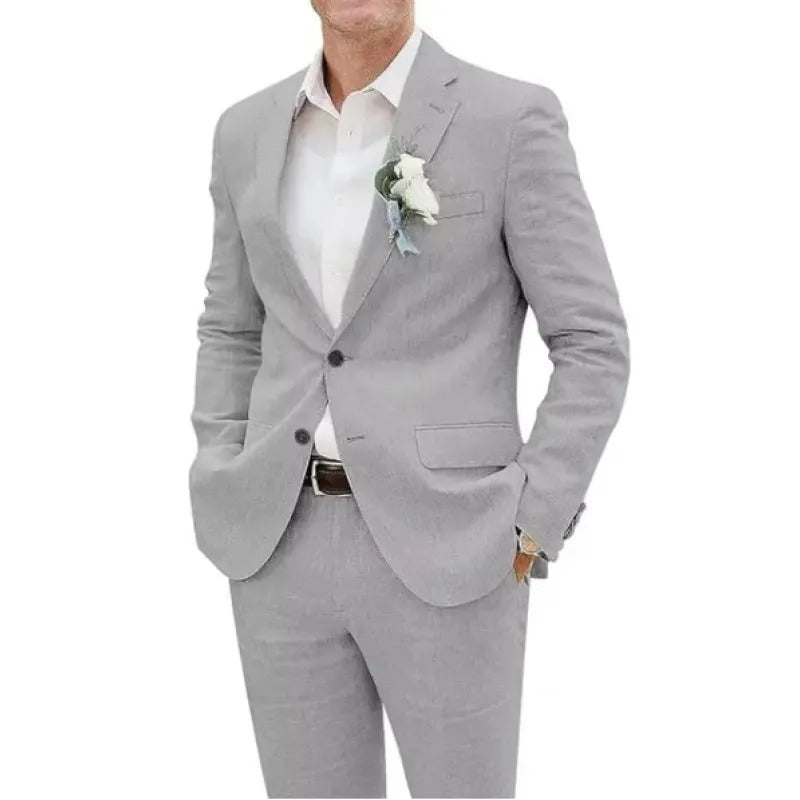 Men's Linen Blend Two-Piece Suit – Tailored Blazer & Trousers