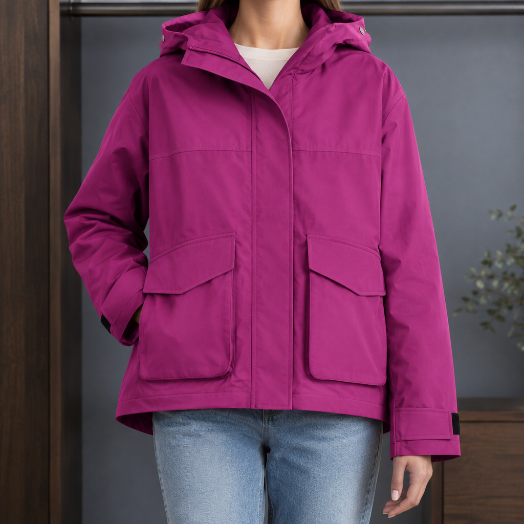 Women's Hooded Utility Jacket – Covered Zip Jacket with Flap Pockets
