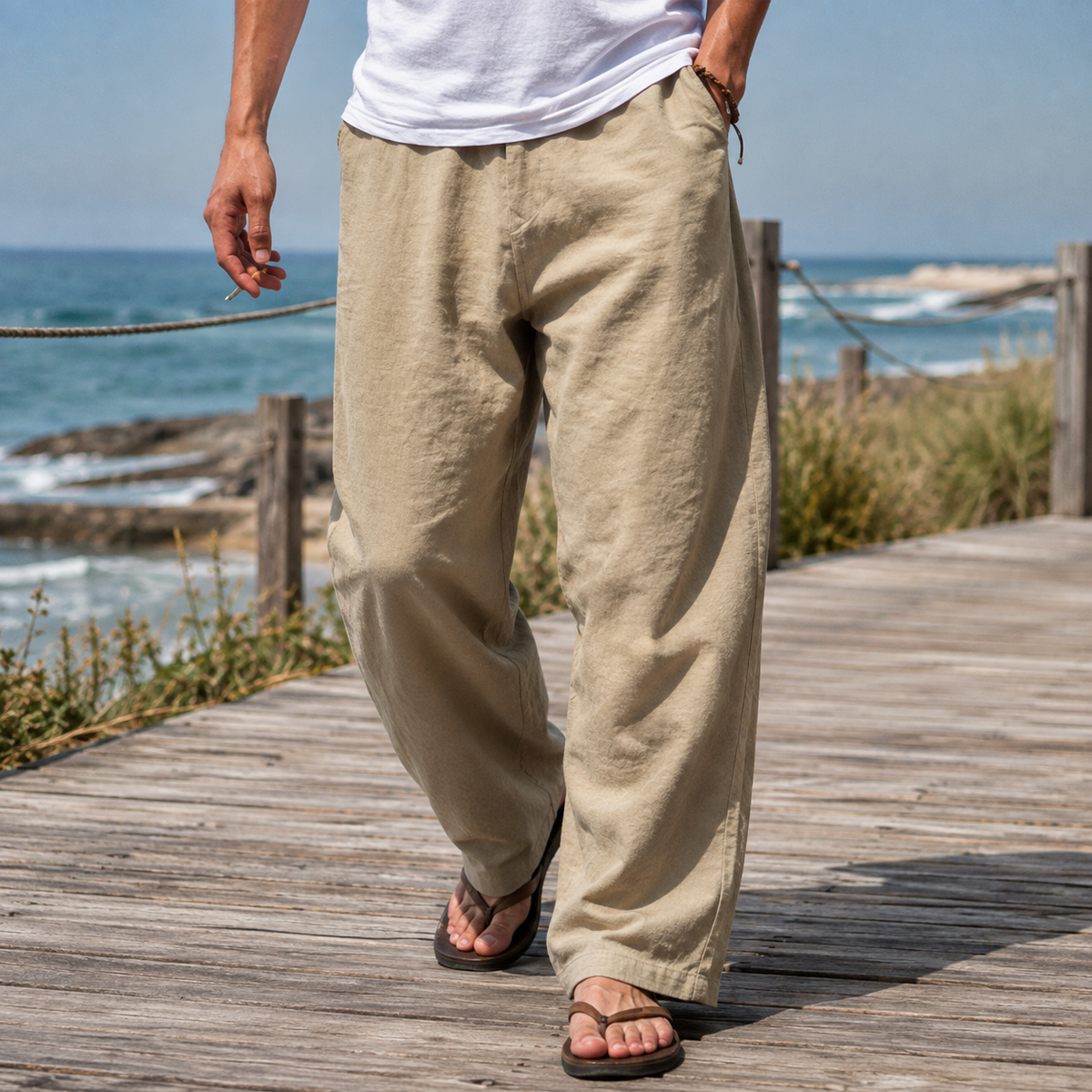 Men's Wide Leg Pants – Relaxed Full Length Casual Trousers with Side Pockets
