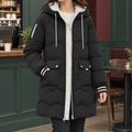 Women's Longline Hooded Puffer Coat – Chevron Quilted Winter Coat with Patch Pockets