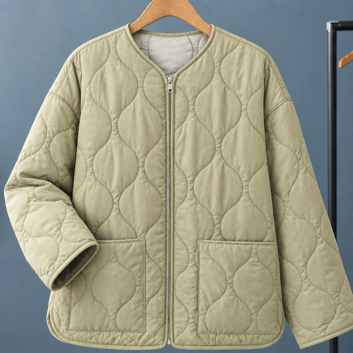 Women's Wave Quilted Jacket – Lightweight Collarless Zip Jacket