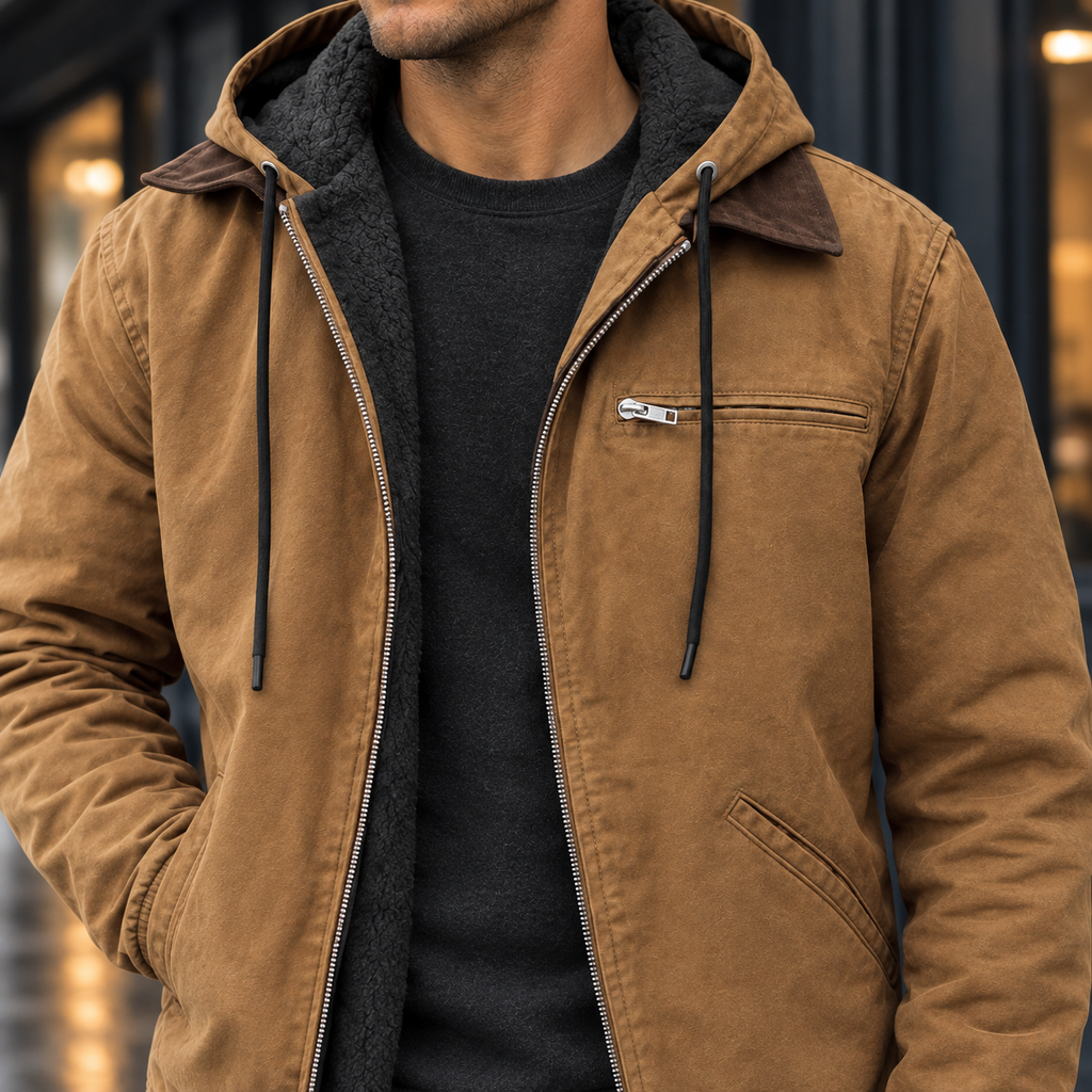 Men's Hooded Zip-Up Jacket – Lined Casual Jacket with Chest Pocket