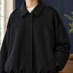 Women's Cropped Bomber Jacket with Bubble Hem – Concealed Zip Jacket with Spread Collar