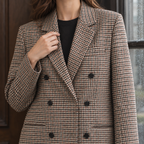 Women's Check Double-Breasted Blazer – Wide Lapel Tailored Jacket for Work