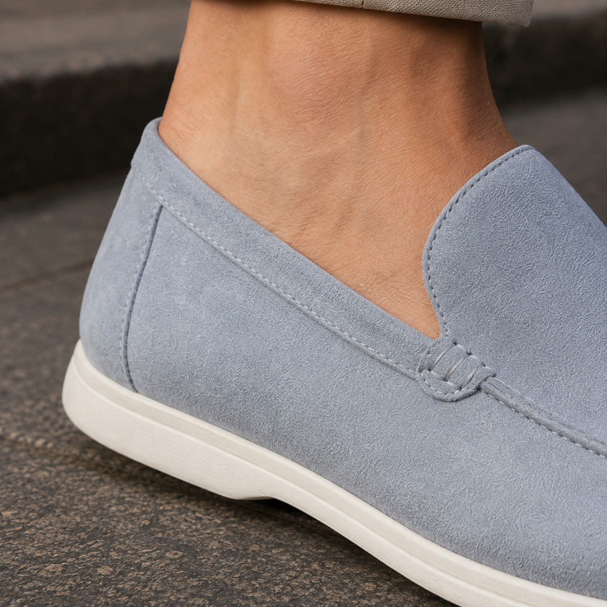 Men's Moc Toe Slip-On Loafers – Sky Blue Casual Loafers with Contrast Sole