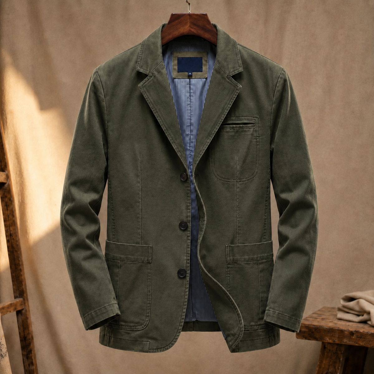 Men's Washed Look Blazer – Three-Button Notch Lapel Jacket with Patch Pockets