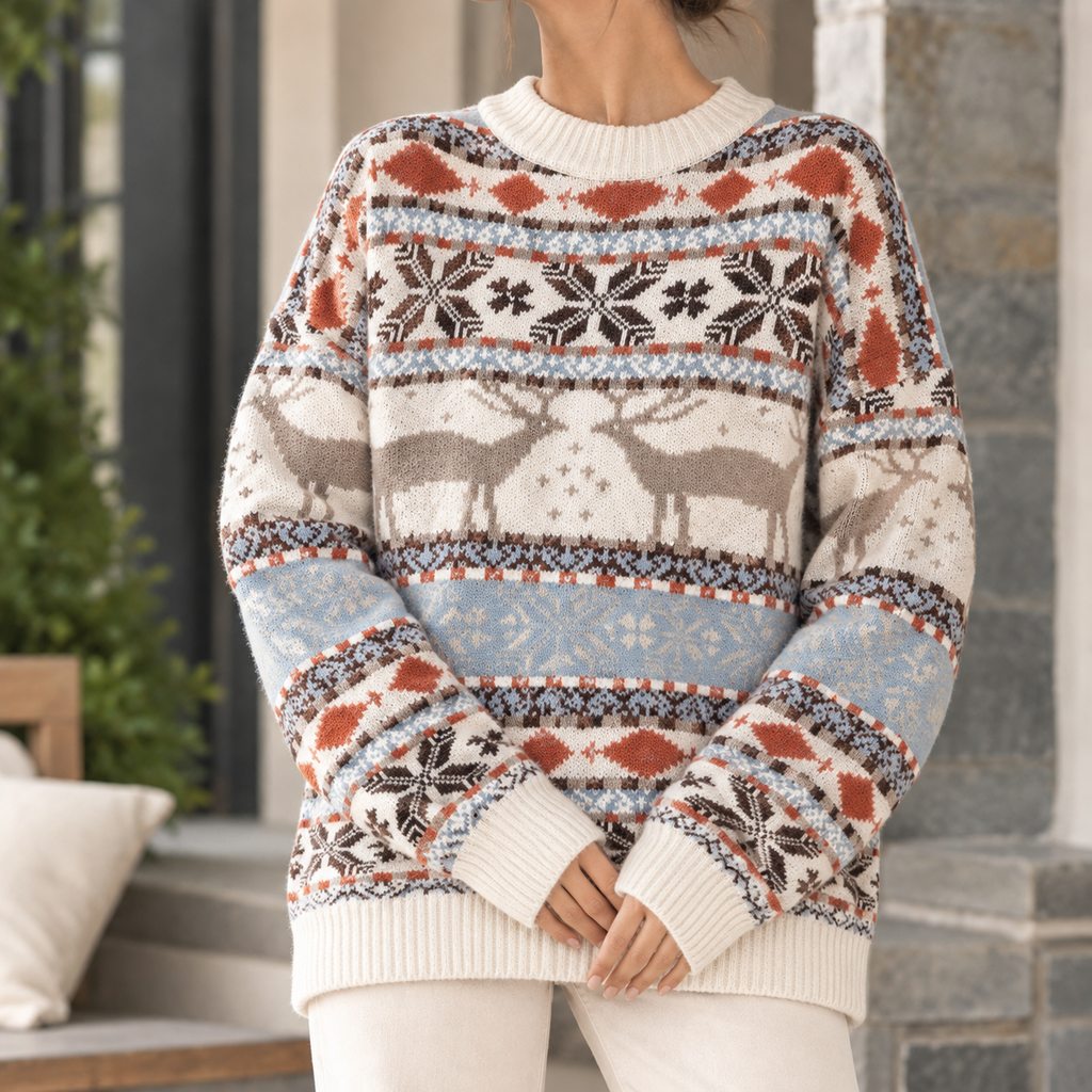 Sienna | Women Reindeer Pattern Christmas Knit Sweater