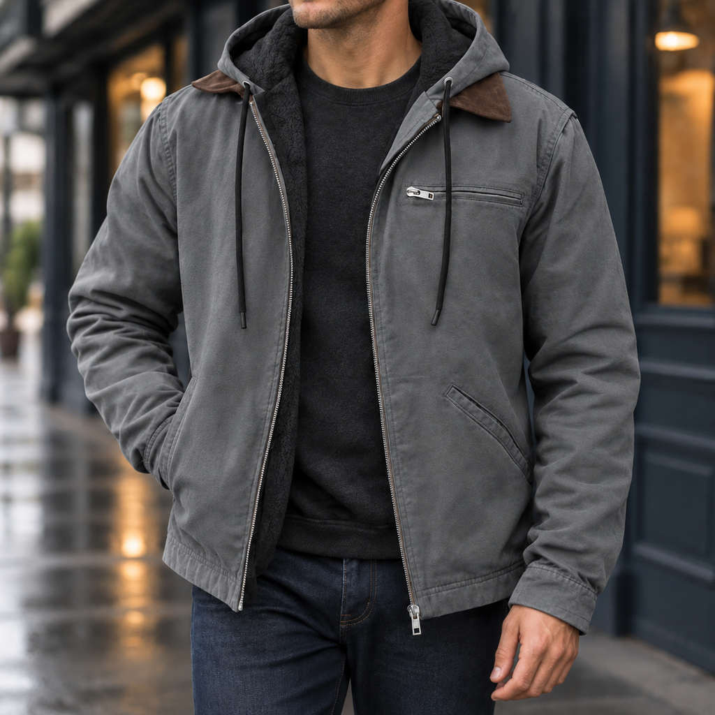 Men's Hooded Zip-Up Jacket – Lined Casual Jacket with Chest Pocket