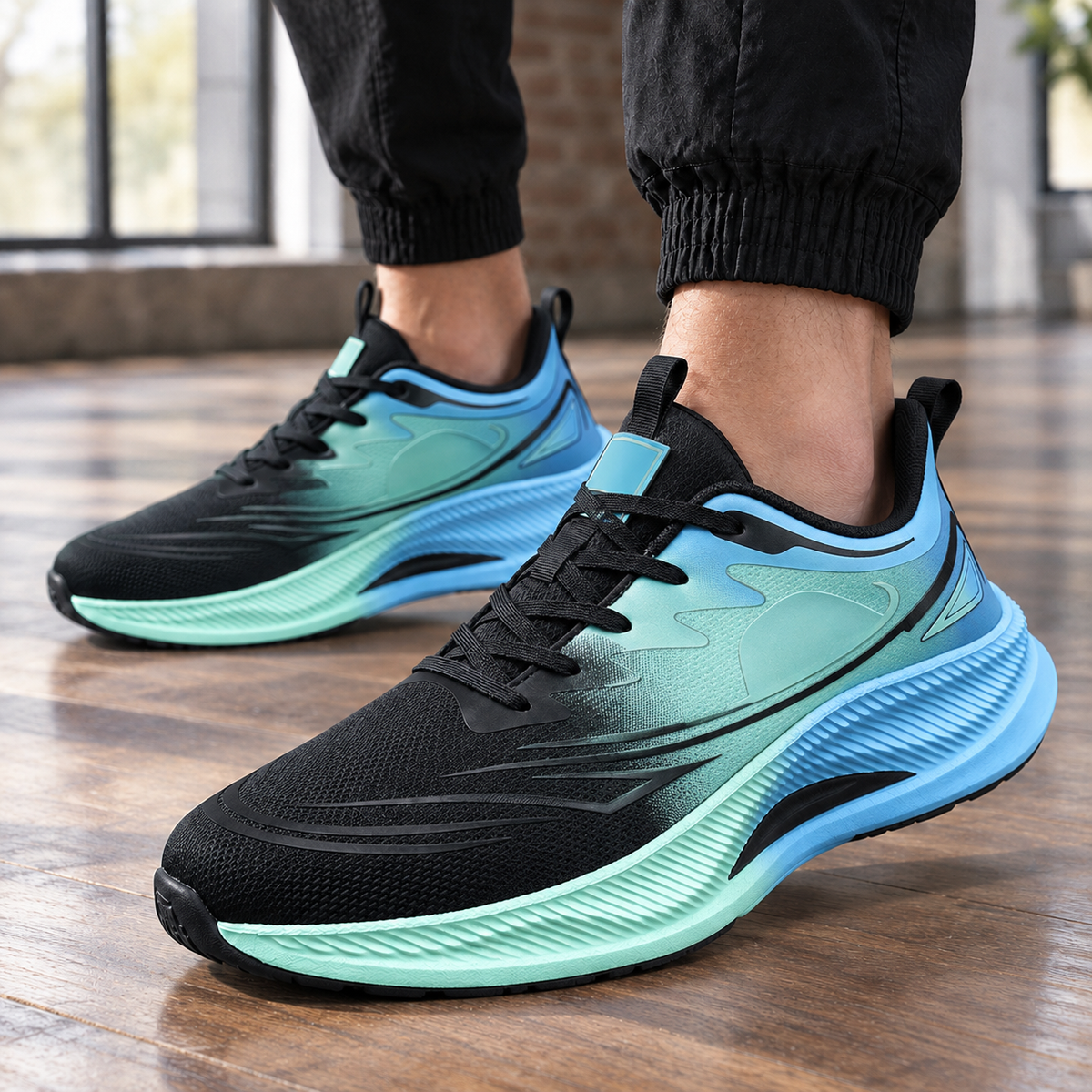 Men's Chunky Rocker Sole Sneakers – Low-Top Lace-Up Casual Sneakers