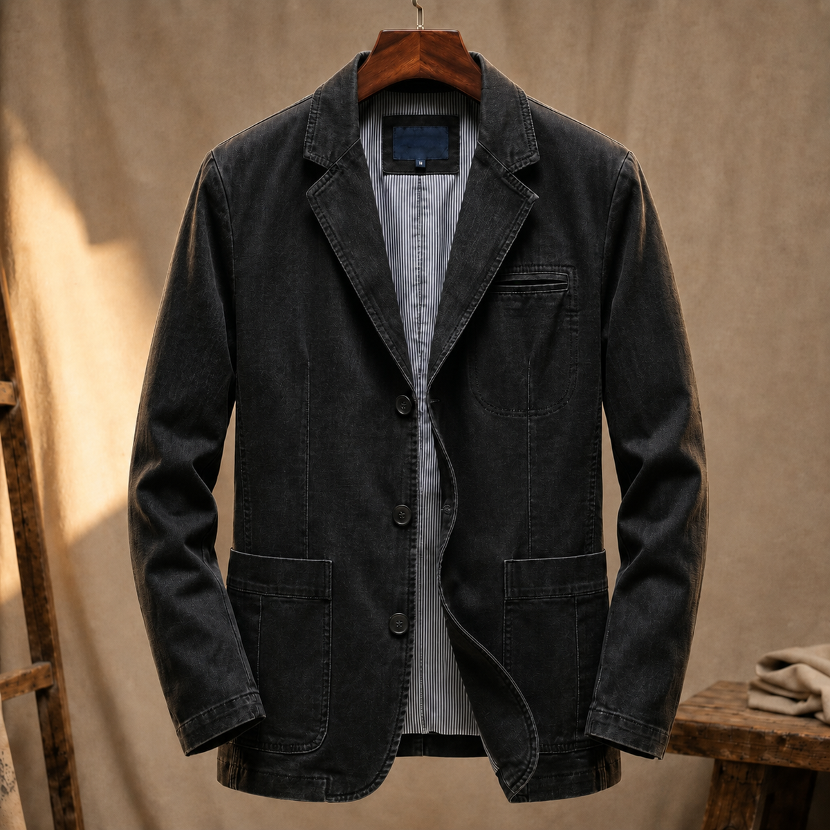 Men's Washed Look Blazer – Three-Button Notch Lapel Jacket with Patch Pockets