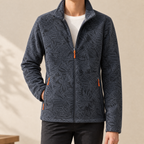 Men's Zip-Up Jacket with Stand Collar – Textured Foliage Pattern Jacket with Zip Pockets