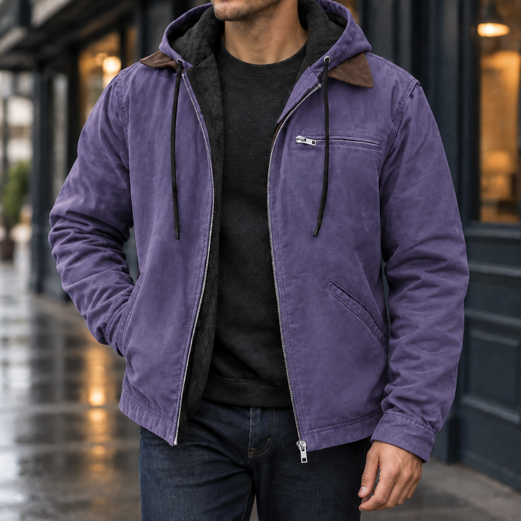 Men's Hooded Zip-Up Jacket – Lined Casual Jacket with Chest Pocket