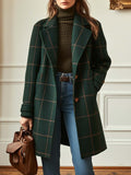 Women's Retro Check Tweed Coat – Wool Blend Lapel Collar Overcoat