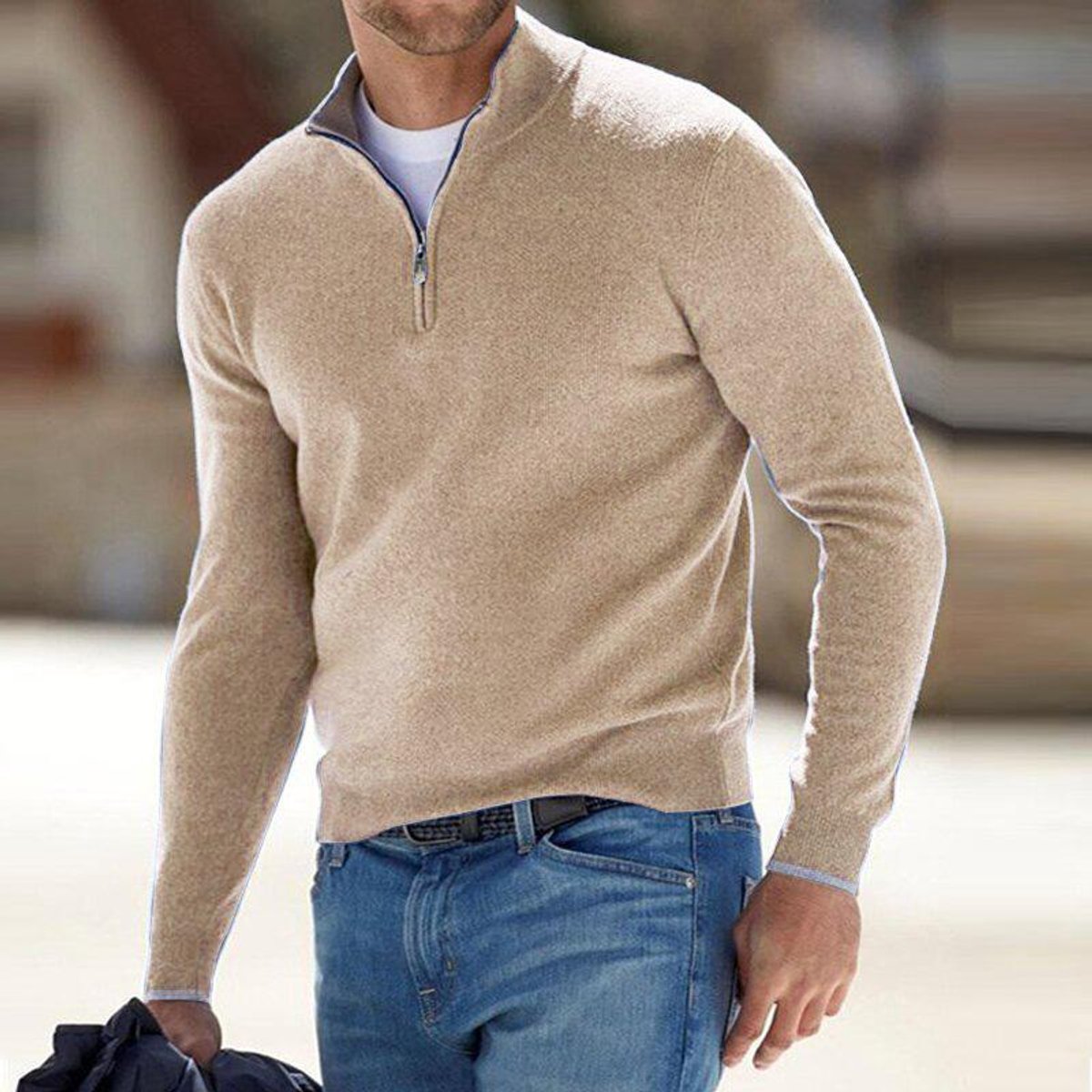 Men's Quarter Zip Sweater – Regular Fit Casual Knit Pullover