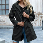 Women's Long Hooded Windbreaker Coat – Lightweight Zip Trench Jacket