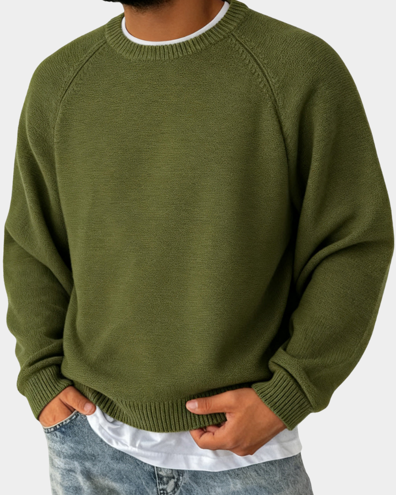 Men's Classic Crew Neck Knit Sweater – Lightweight Raglan Pullover