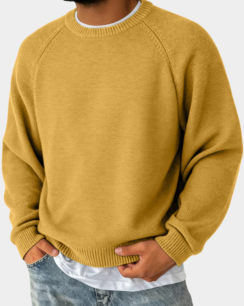 Men's Classic Crew Neck Knit Sweater – Lightweight Raglan Pullover