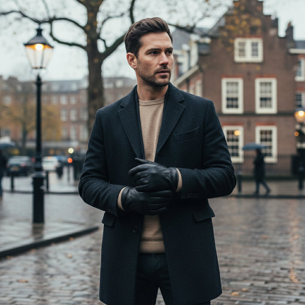Men's Wool Lined Driving Gloves – Faux Leather Winter Gloves