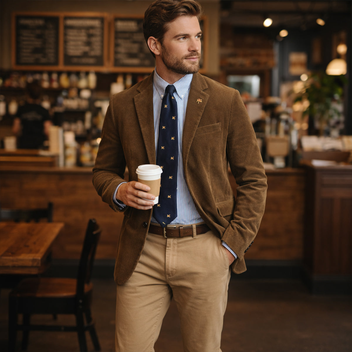 Men's Vintage Corduroy Blazer – Tailored Sport Coat with Elbow Patches