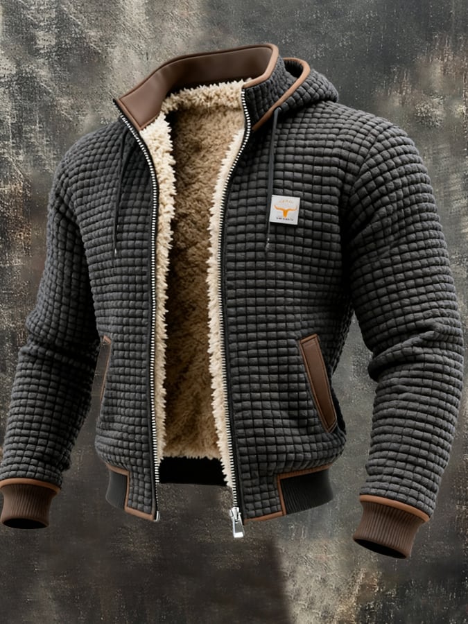 Men's Quilted Hooded Jacket with Plush Lining – Warm Zip-Up Winter Jacket