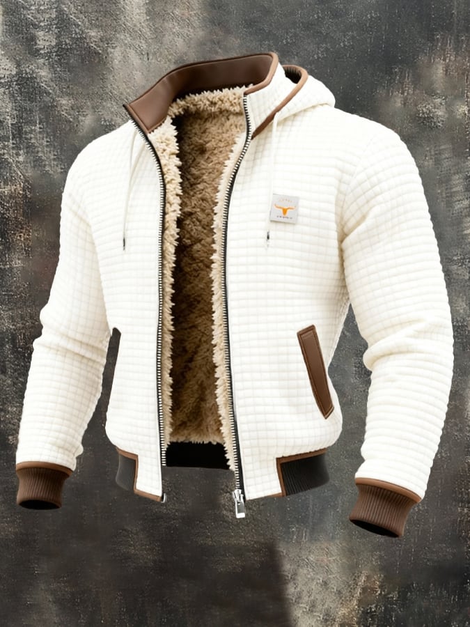 Men's Quilted Hooded Jacket with Plush Lining – Warm Zip-Up Winter Jacket