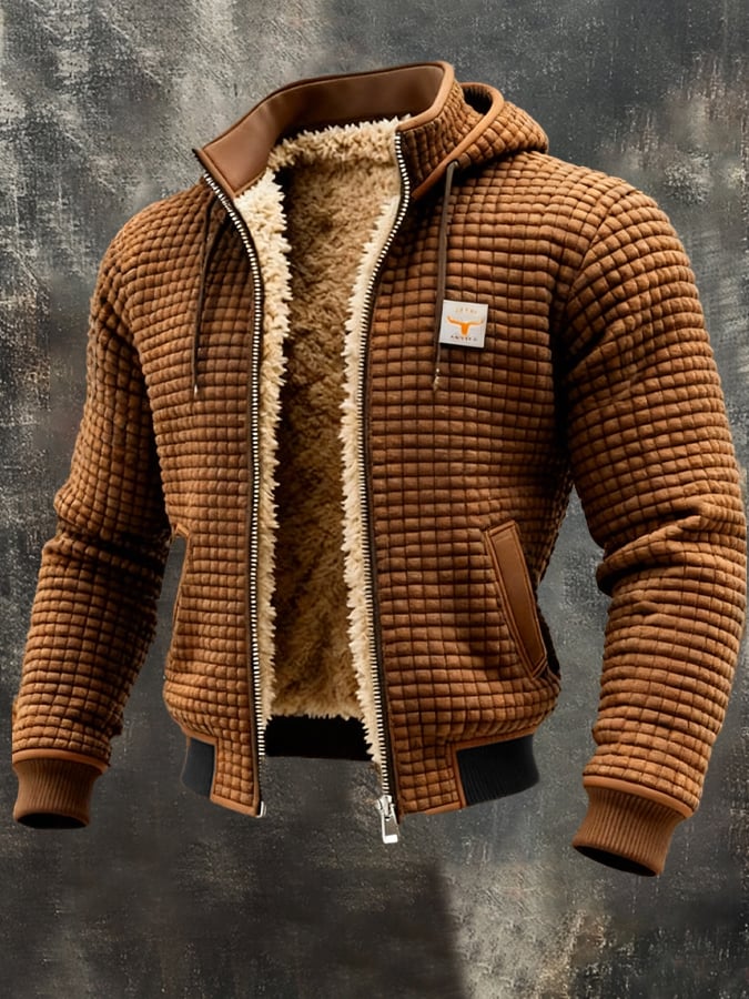 Men's Quilted Hooded Jacket with Plush Lining – Warm Zip-Up Winter Jacket
