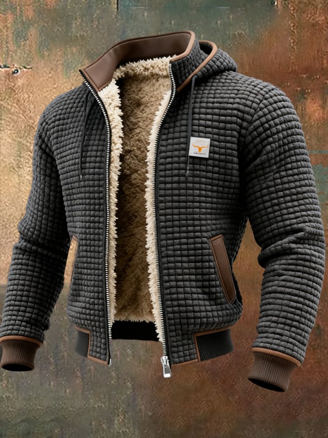 Men's Quilted Hooded Jacket with Plush Lining – Warm Zip-Up Winter Jacket