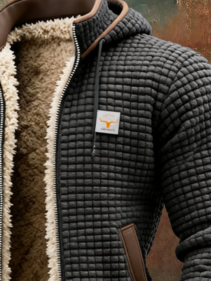 Men's Quilted Hooded Jacket with Plush Lining – Warm Zip-Up Winter Jacket