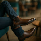 Men's Faux Leather Chelsea Boots – Slip-On Ankle Boots with Red Sole