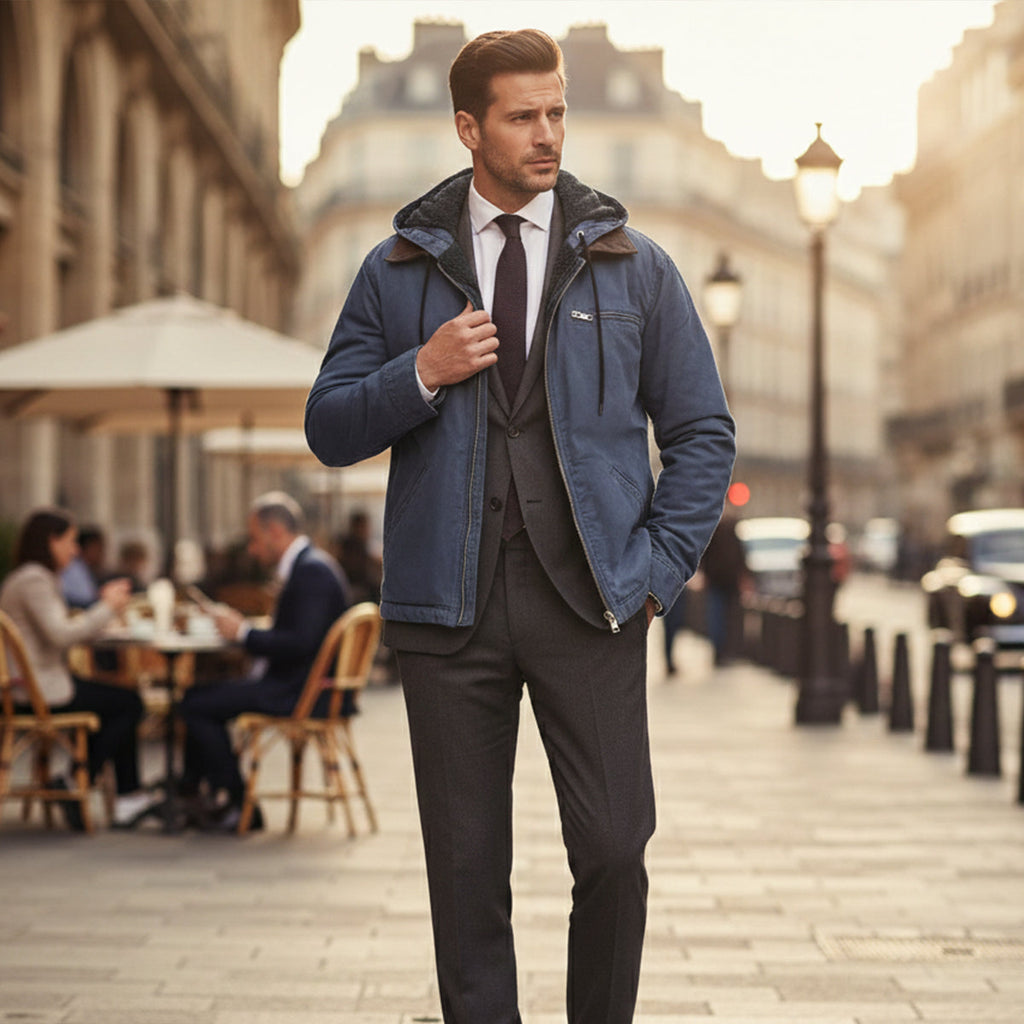 Men's Fleece Lined Hooded Winter Jacket – Full Zip Warm Outerwear