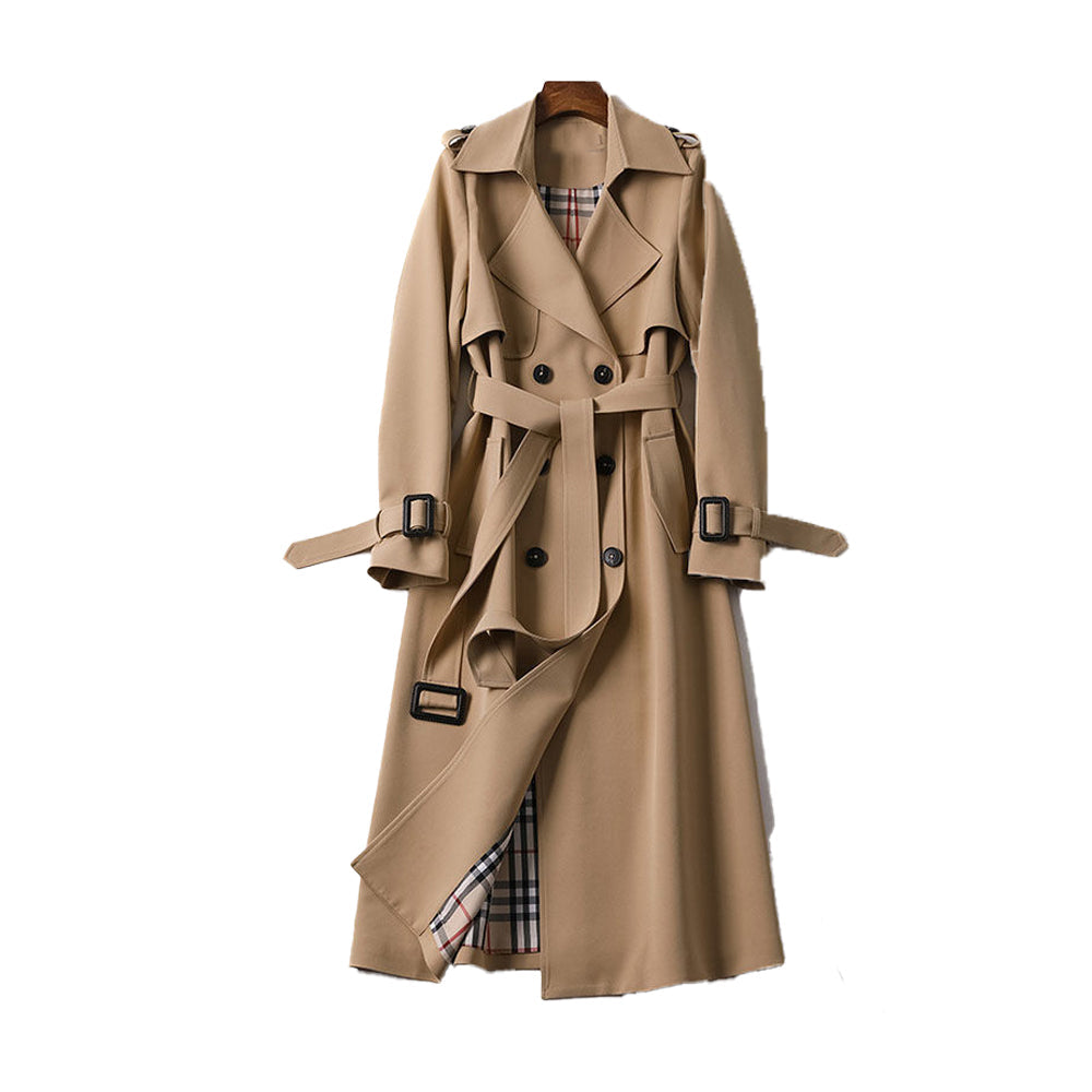 Women's Double-Breasted Belted Trench Coat – Classic Tailored Outerwear