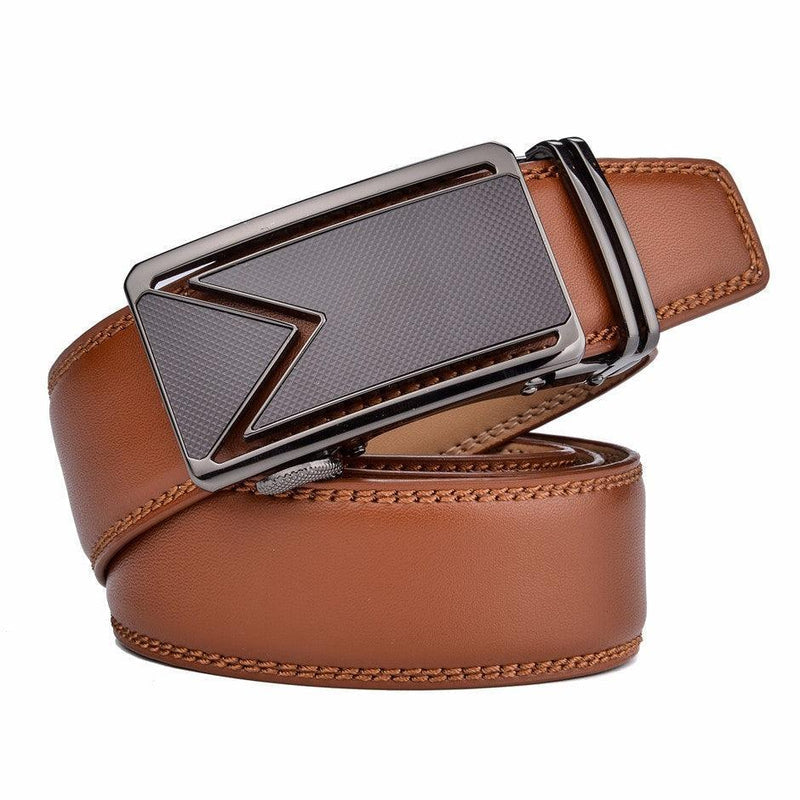 Men's Leather Ratchet Dress Belt – Micro-Adjustable Automatic Buckle Belt