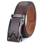 Men's Leather Ratchet Dress Belt – Micro-Adjustable Automatic Buckle Belt
