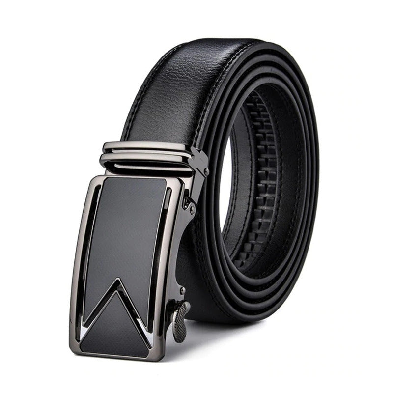 Men's Leather Ratchet Dress Belt – Micro-Adjustable Automatic Buckle Belt