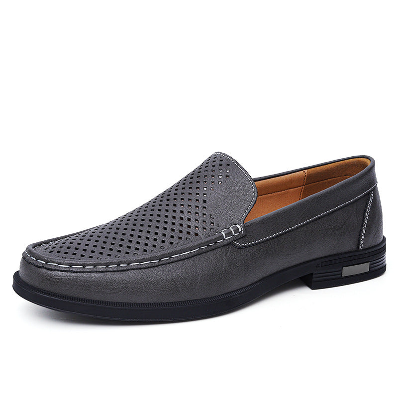 Men's Leather Slip-On Loafers – Casual Perforated Low-Profile Walking Shoes