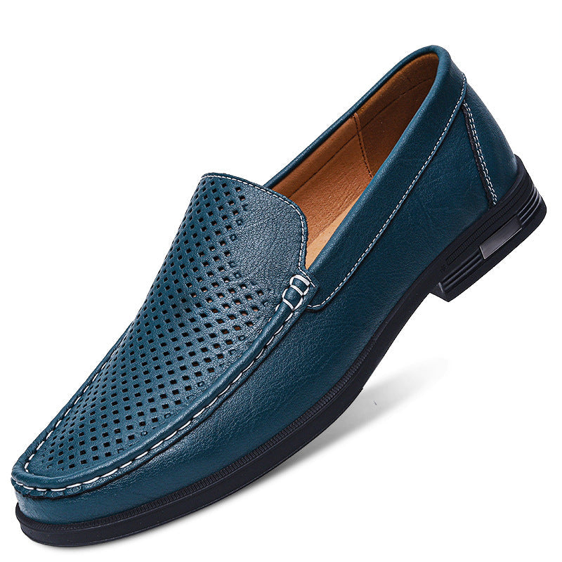 Men's Leather Slip-On Loafers – Casual Perforated Low-Profile Walking Shoes